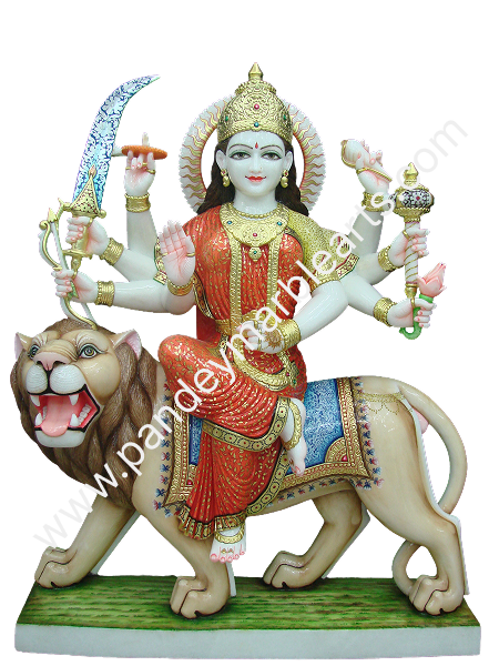 Lion Riding Durga Marble Statue