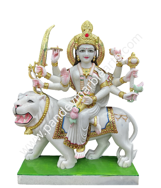 Marble Durga Mata on Lion Statue
