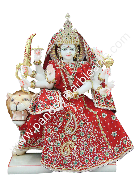Pure White Sherawali Durga Statue