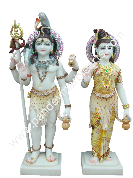 Shiv Parvati Marble Murti Set