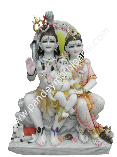 Pure White Marble Shiv Family Idol