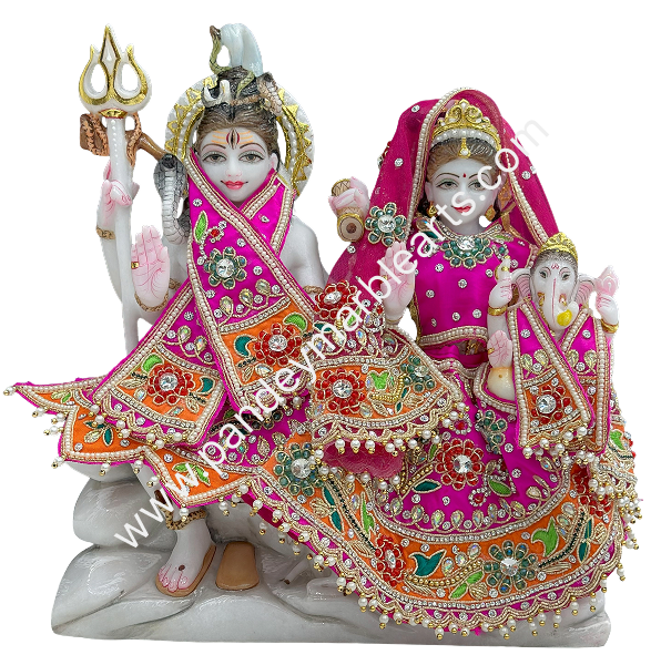 Shiv Parvati Ganesh Marble Statue